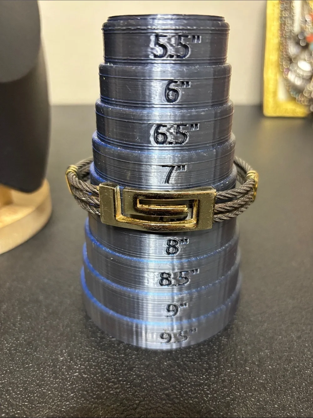 JH Gold Geometric Cable Bracelet with Gunmetal Cable Greek Key